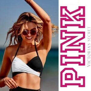 Victoria's Secret PINK | Black & White Wrap Bikini Top | Size Large